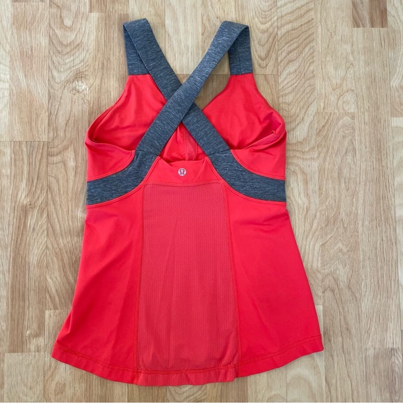 Lululemon Push Ur Limits Tank Top Red Coral Gray Size 6 Criss Cross Back Passion - Picture 3 of 16
